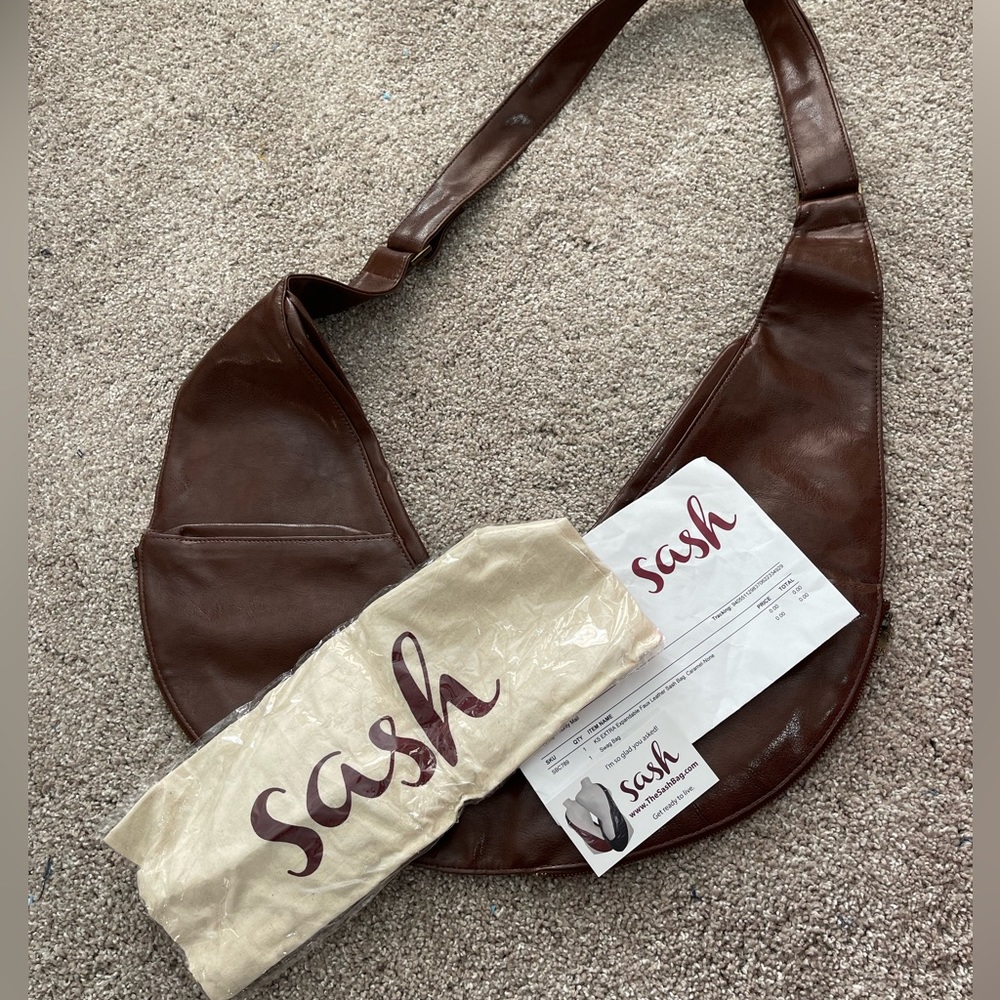 Extra Expandable Faux Leather Sash Bag in Caramel